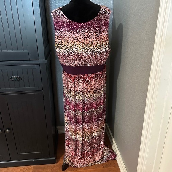 Woman Within 1X 22/24 Sleeveless Maxi Dress Abstract Print Empire Waist Stretch - Picture 4 of 8